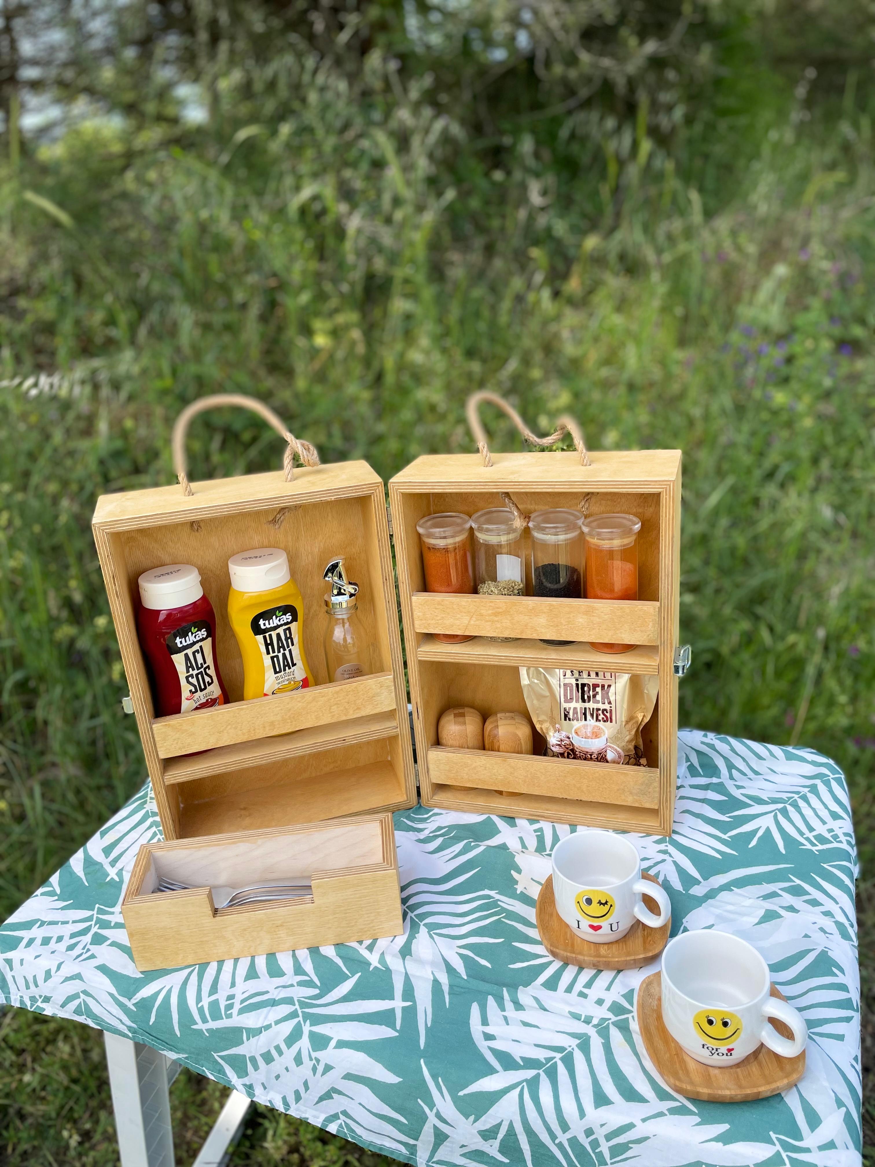 Kamp Piknik Baharat Rafı Ahşap Organizer - İstanbul sancaktepe