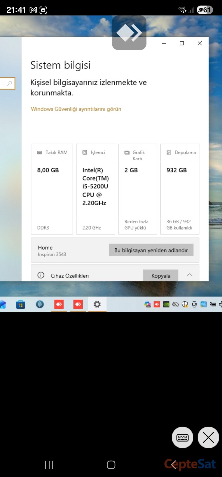 Dell Inspiron  3543 || i5 5.Nesi lİŞLEMCİ | 8 GB RAM | 1  TB HDD - Balıkesir Bandirma
