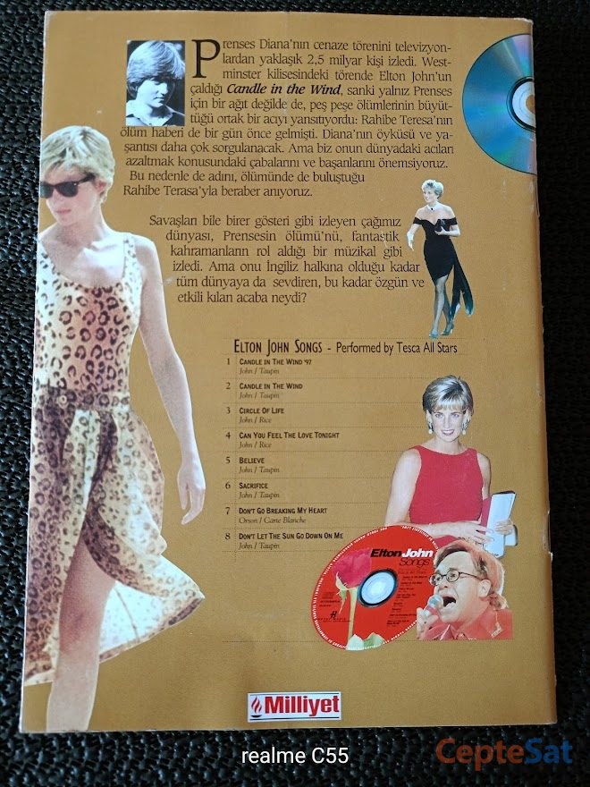 PRENSES DIANA ve ELTON JOHN ŞARKILARI. KİTAPCIK + CD İLE BERABER. BU KİTAPCIKDA PRENSES DİANA, RAHİBE TERESA ,VERSACE ,ELTON JOHN GİBİ ÜNLÜLER İLE İLGİLİ KISA B - İstanbul Beşiktaş